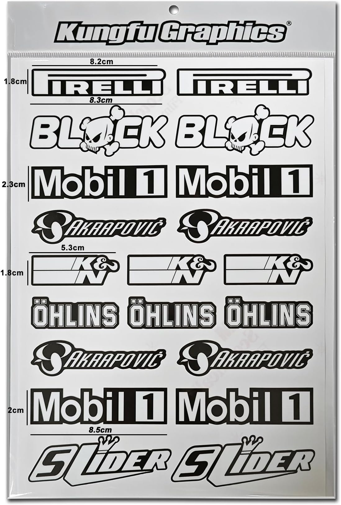 Motocross Sponsor Logos Racing Sticker Sheet Universal (7.2 x 10.2 inch), Black White
