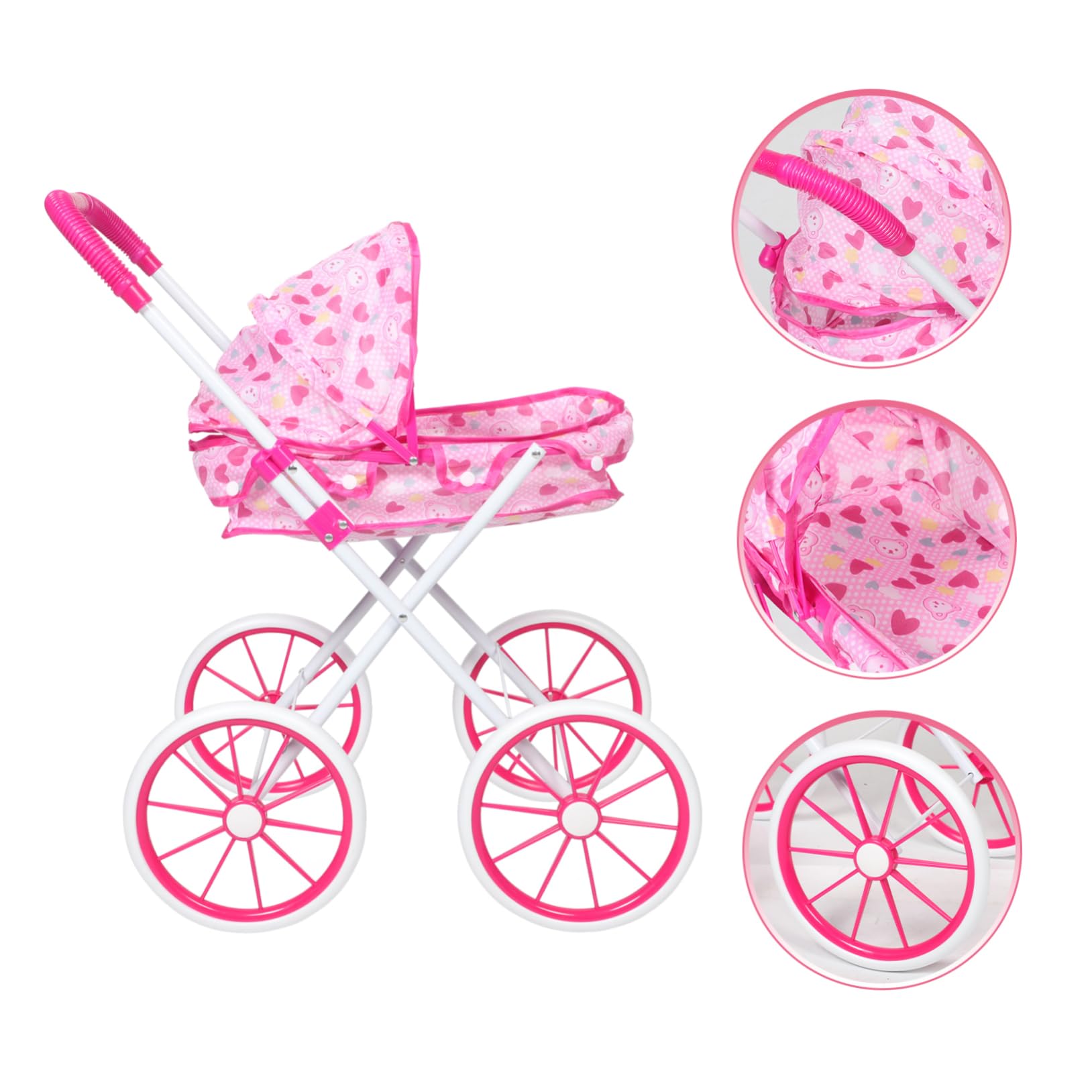 TOYANDONA Passeggino per Bambole Giocattolo Pieghevole Baldacchino Realistico e Ampio Accessori Inclusi Stimola Gioco di Ruolo Interattivo Adatto a Bambine Rosa Panno