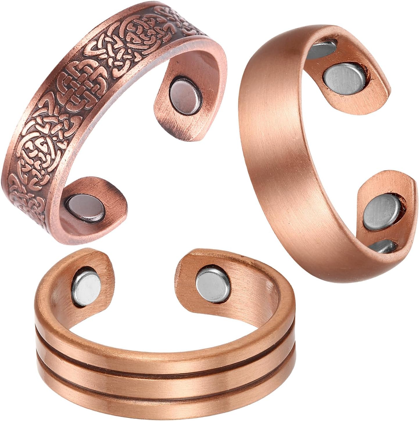 BioMag 3Pcs Lymphatic Drainage Copper Rings for Men Women - 99.99% Pure Copper Magnetic Therapy, 3500 Gauss, Adjustable Fit, Gift Box
