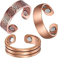 BioMag 3Pcs Lymphatic Drainage Copper Rings for Men Women - 99.99% Pure Copper Magnetic Therapy, 3500 Gauss, Adjustable Fit, Gift Box