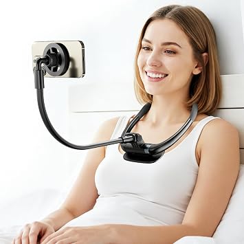 LenTok Magnetic Neck Phone Holder for Reading in Bed, One-Hand Operation Comfortable Lazy Cell Phone Mount for iPhone, Around Neck for Video Recording Watch Movies