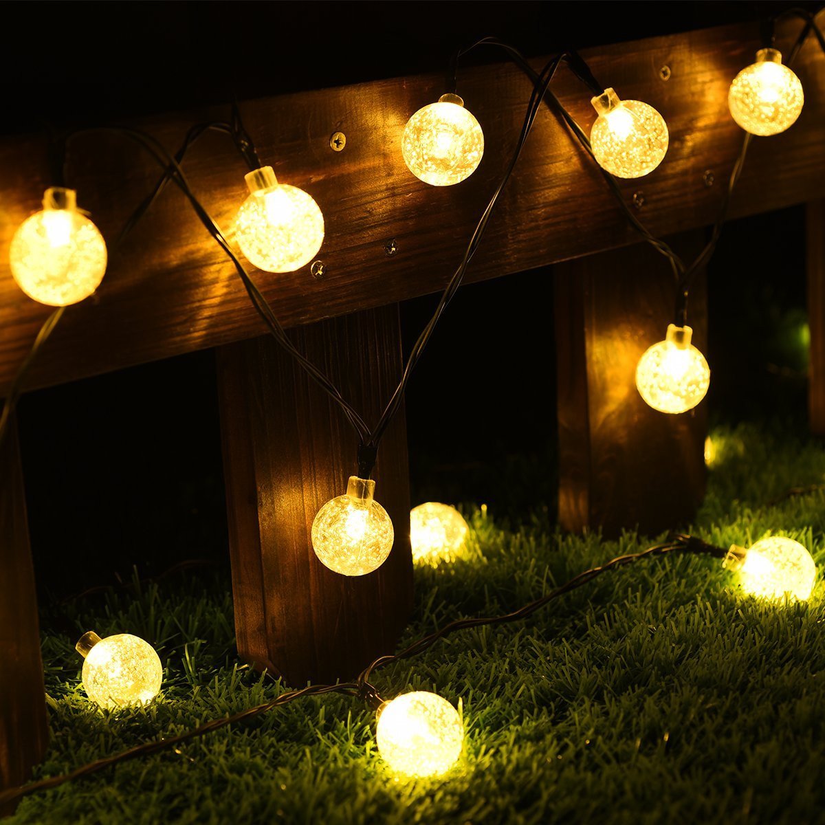 Solarny łańcuch świetlny do ogrodu,11m 60 diod LED wodoodporny łańcuch świetlny,8 trybów pracy solarny łańcuch świetlny,do ogrodu, na drzewo, taras, wesela, imprezy(Ciepłe Białe)