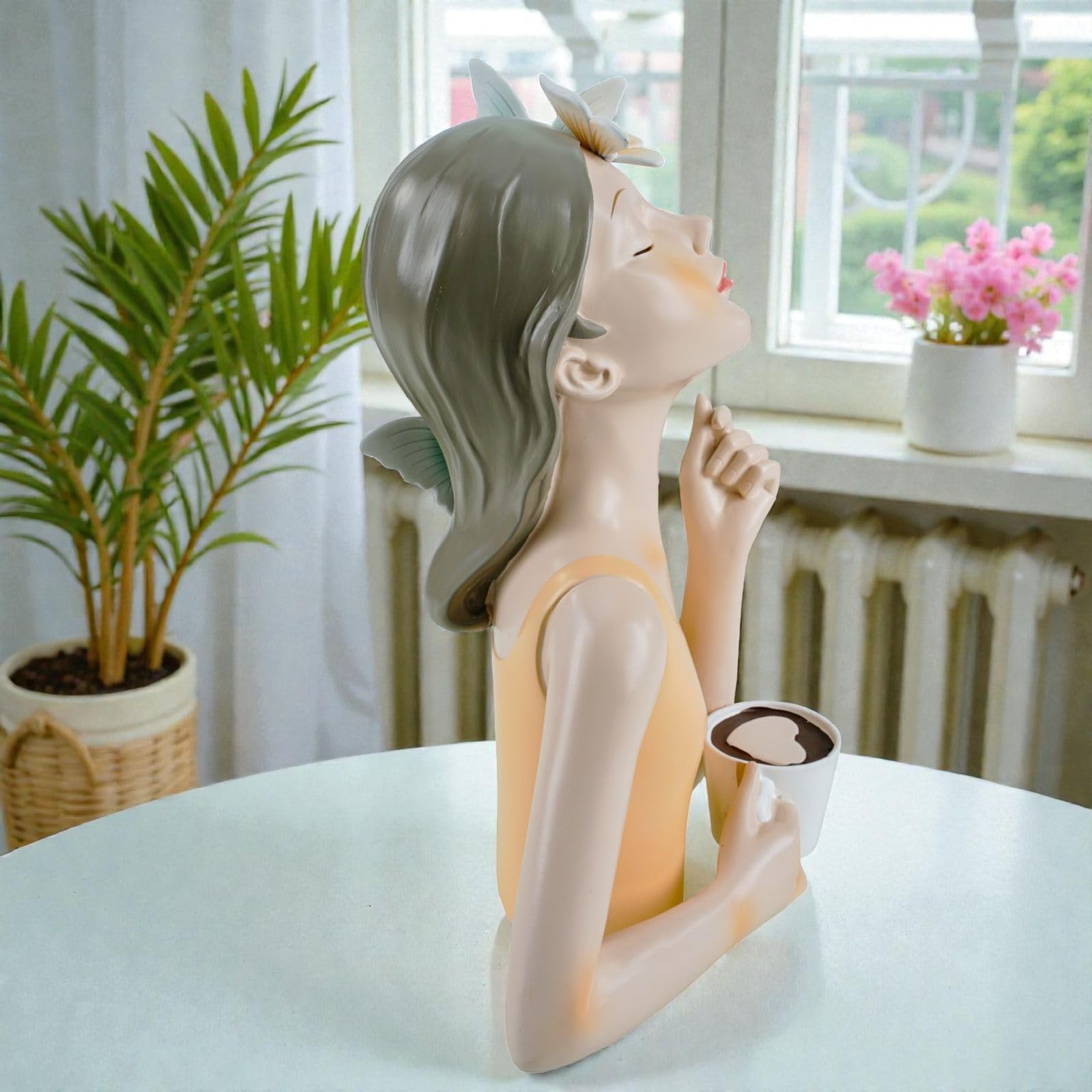 formano Deko Büste Dame modern Dekofigur Frauenbüste Polyresin Handbemalt 26 cm Stilvolle Wohnaccessoires mit Schmetterlingen Elegante Tisch- & Regaldekoration