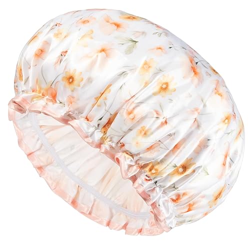 Miniatura 9 de Auban Gorros de ducha, gorro de ducha impermeable para mujer, de pelo largo, doble capa, reutilizable, con forro de PEVA suave y cómodo, no se