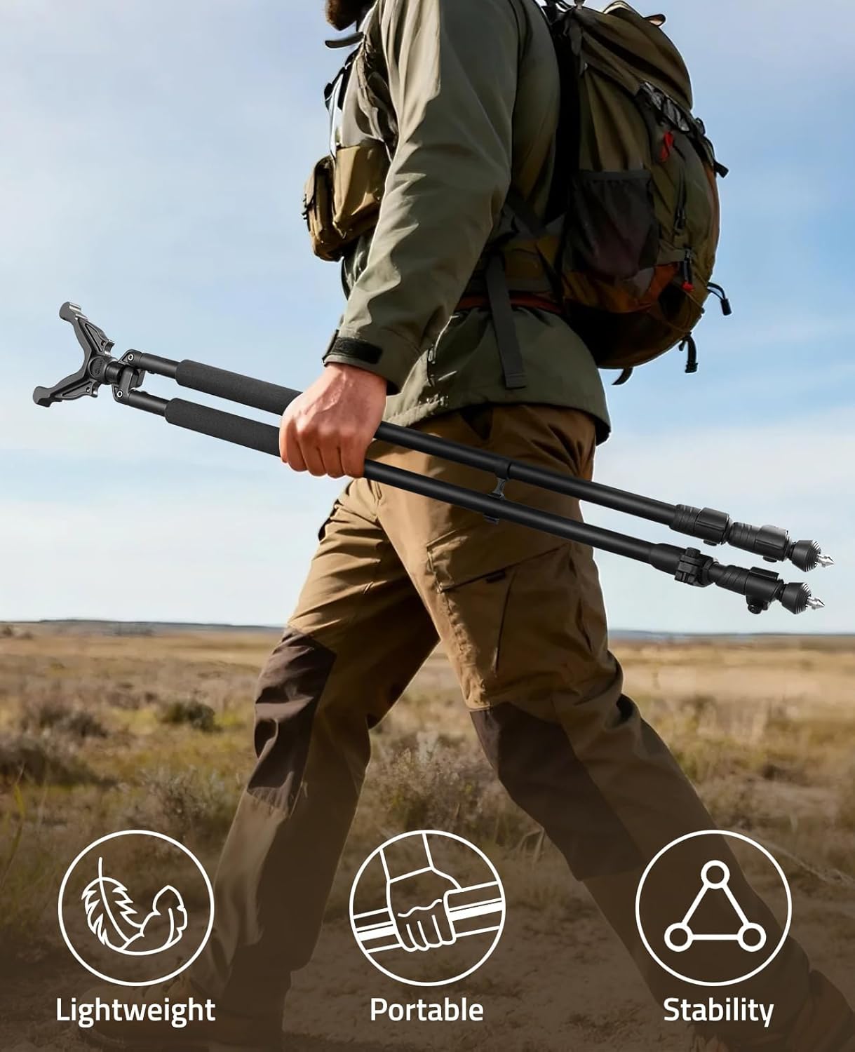 CVLIFE Shooting Bipod Tripod with 360° V Yoke Rest, Adjustable Shooting Stick Rifle Bipod Tripod with Lever Locks, Lightweight Hunting Rest for Outdoor, Universal Shooting Rest for Rifles, Black