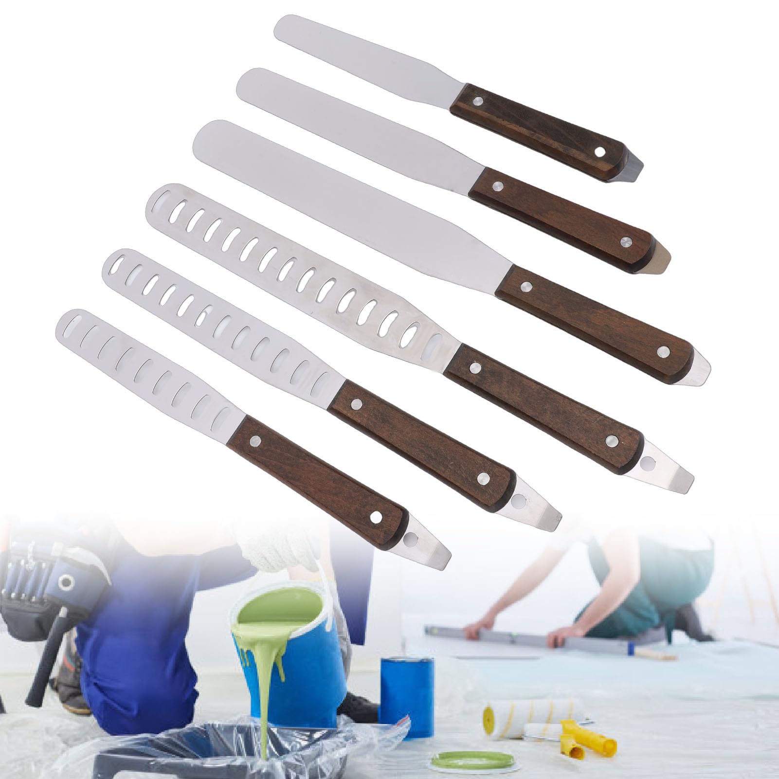 Luocute Espátula para Glaseado Recta, Herramienta de Decoración de Pasteles de Acero Inoxidable con de Madera para Hornear, Esparcir Glaseado, Postres, Pasteles, Pizzas, Espátulas