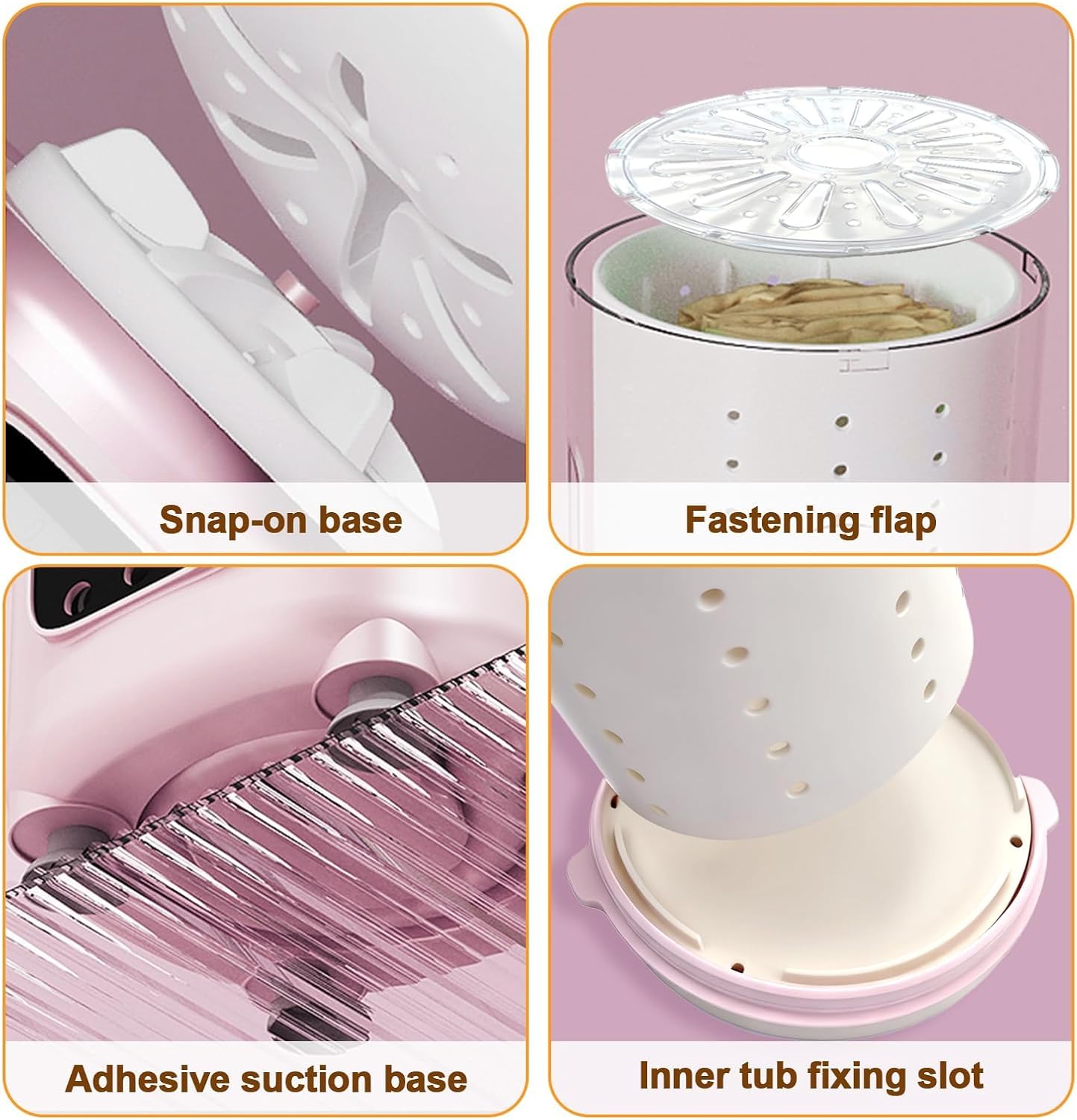 PinkPortable Washer with Spin-Dry Basket, Wash, Rinse, Spin Dry 3-in-1, Cordless Mini Washing Machine for Underwear, Socks, Baby Clothes, Mini Washer Machine for Travel, Apartments, Dorms