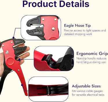 Automatic Quick Wire Stripper and Cutter, Adjustable Electrical Cable Stripping Tool for Wires, Multi-Function Electrician Tool for Precise Wire Cutting, Stripping and Crimping Applications