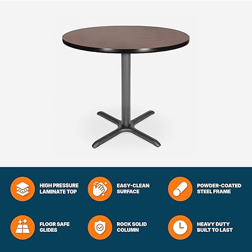 Miniatura 5 de OEF Furnishings Mesa de café – Base en X, 30 pulgadas de altura, parte superior redonda de 36 pulgadas, marco caoba/gris – Mesa de bistró Marco