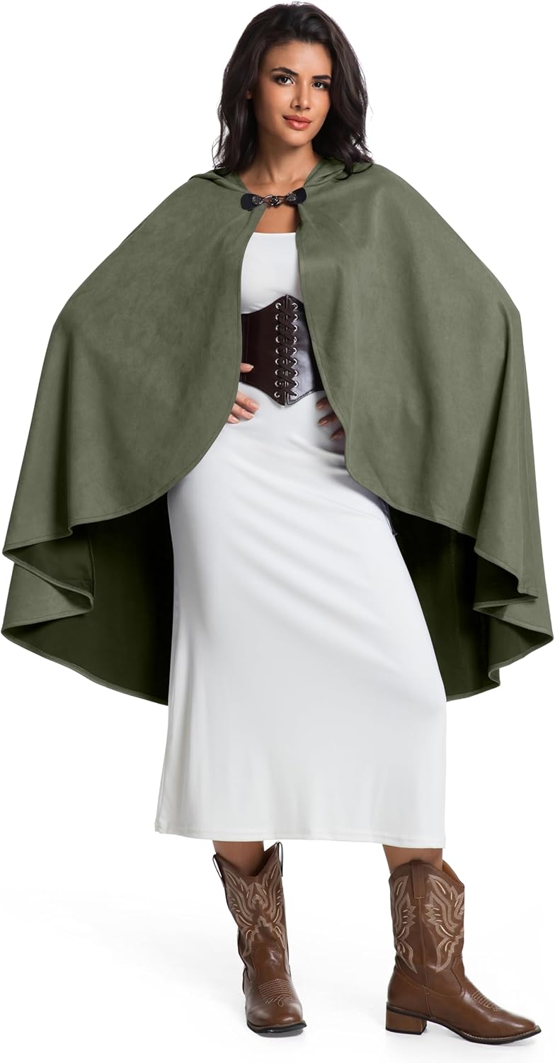 Medieval Hooded Cloak for Women Men Renaissance Hobbit Halloween Costume Cape Short Pile Wizard Witch Outfit - Image 5