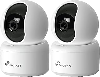 NIVIAN WLAN‑Innenkamera 360° SuperHD 2K | Schützen Sie Ihr Zuhause 24/7 mit Nachtsicht, Zwei‑Wege‑Audio, Menschenerkennung & Auto‑Tracking, MicroSD (Nicht enthalten) (Packung mit 2)