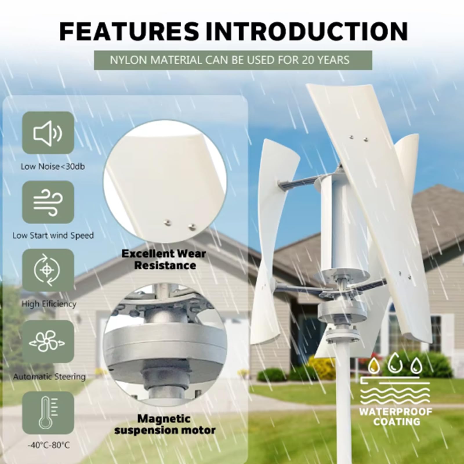 Turbina Eolica, 10000W 12V-220V Kit Generatore Eolico Verticale Produttore di Elettricità con Inverter di Potenza Rumore Ridotto Generatore Eolico a 3 Pale