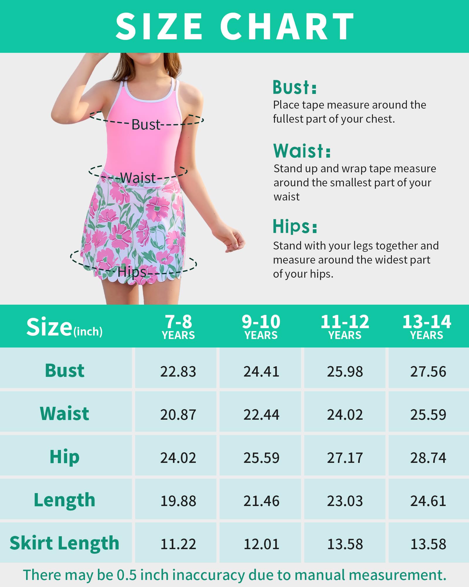 beautyin Maillot de bain une pièce pour fille avec jupe croisée dans le dos, taille 36-42