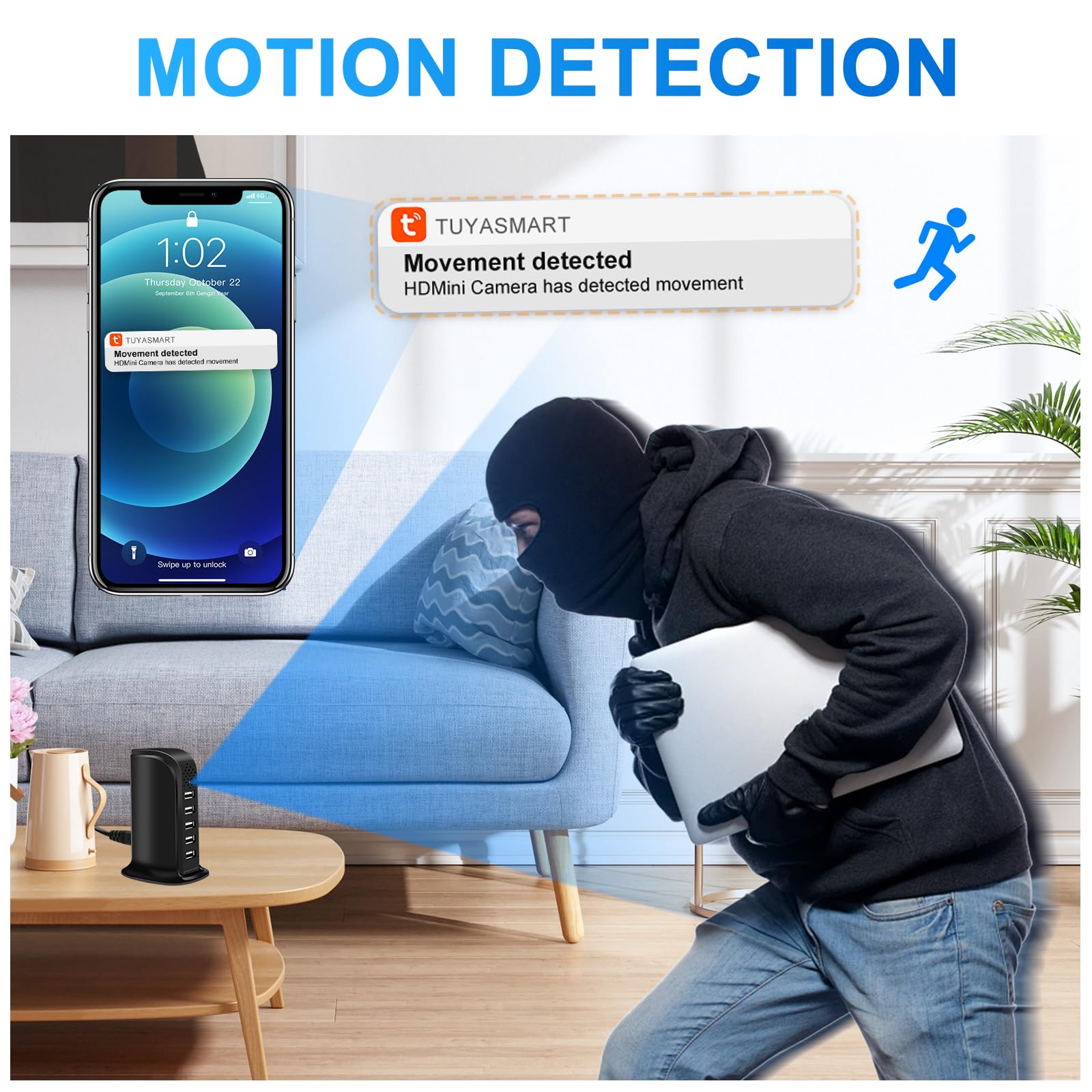 Kamera szpiegowska WiFi 2.4 i 5G, 5-portowa ładowarka USB z ukrytą mini kamerą szpiegowską, HD 1080P Ukryta kamera mikro WiFi obsługująca wykrywanie ruchu i nagrywanie w pętli