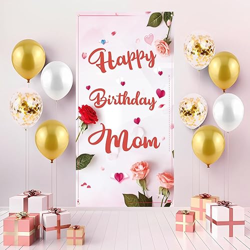 Miniatura 4 de Labakita Cartel de puerta de feliz cumpleaños para mamá, decoraciones de cumpleaños para mamá, pancarta de puerta de cumpleaños para mujer, telón de