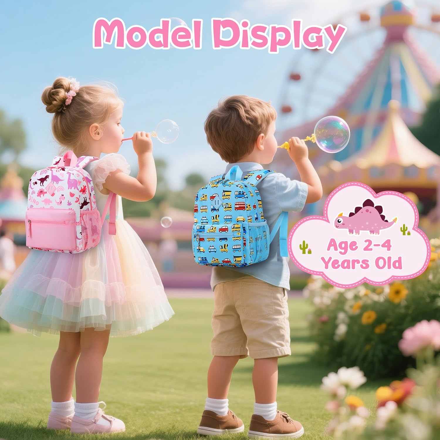 Toddler Backpack for Girls, 12'' Mini Preschool Backpack for Kids Age 2-4 Years Old Small Toddler Bookbag for Kindergarten with Chest Buckle and Reflective Strip, Pink Dino - Image 3