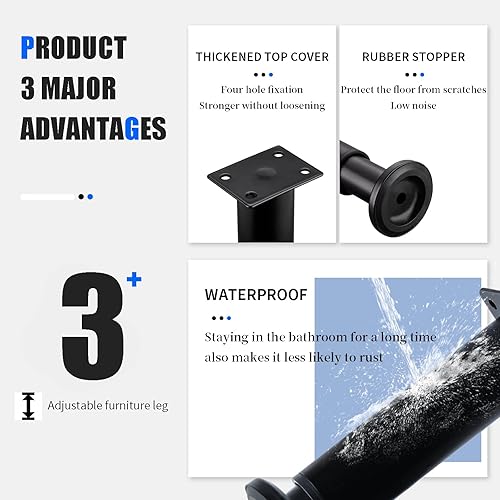 Miniatura 5 de 4 patas de soporte de cama de altura ajustable para marco de cama, pies niveladores resistentes, patas de soporte de marco de cama para