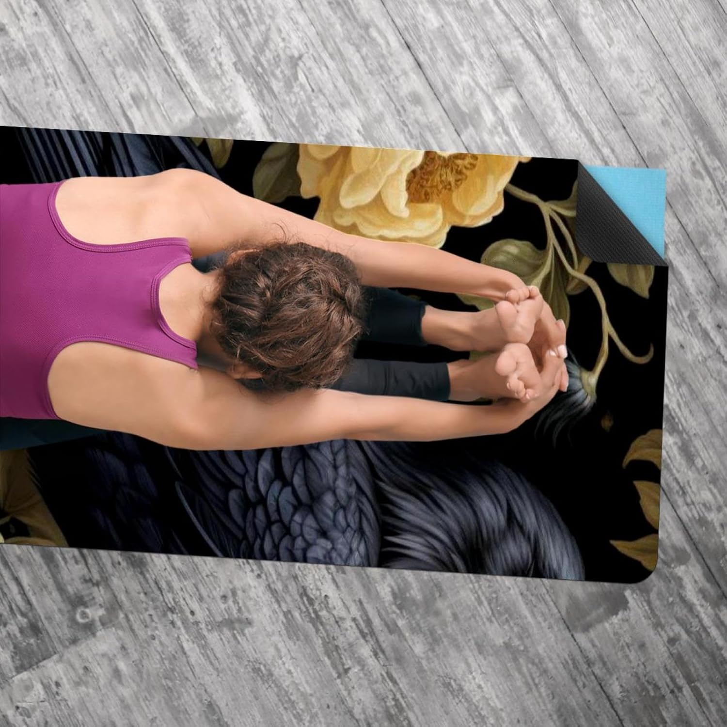 Yoga Towel, Black Crow Pattern Non Slip Sweat Absorbent Hot Yoga Mat Towel for Hot Yoga, Pilates and Fitness - 72.8" x 26.8"