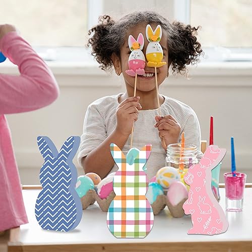 Miniatura 6 de 12 letreros de madera de conejo de Pascua, bloques de madera de conejo sin terminar, mini letreros de madera de conejito de madera para Pascua,