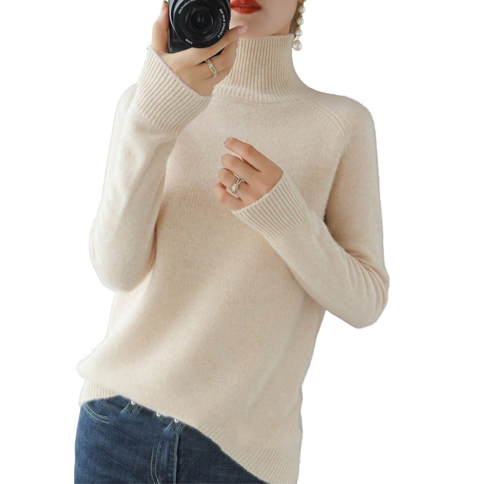 Womens Turtleneck Sweaters Long Sleeve Casual Fall Pullover Soft Trendy Jumper Tops Solid Color Loose Fit Clothes