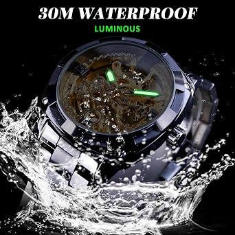 FORSINING Men's Luxury Skeleton Watch Engraved Hollow 41mm Big Dial Square Bezel Wrist Watch Automatic Mechanical Men Watches, multicolor black / gold, Classic