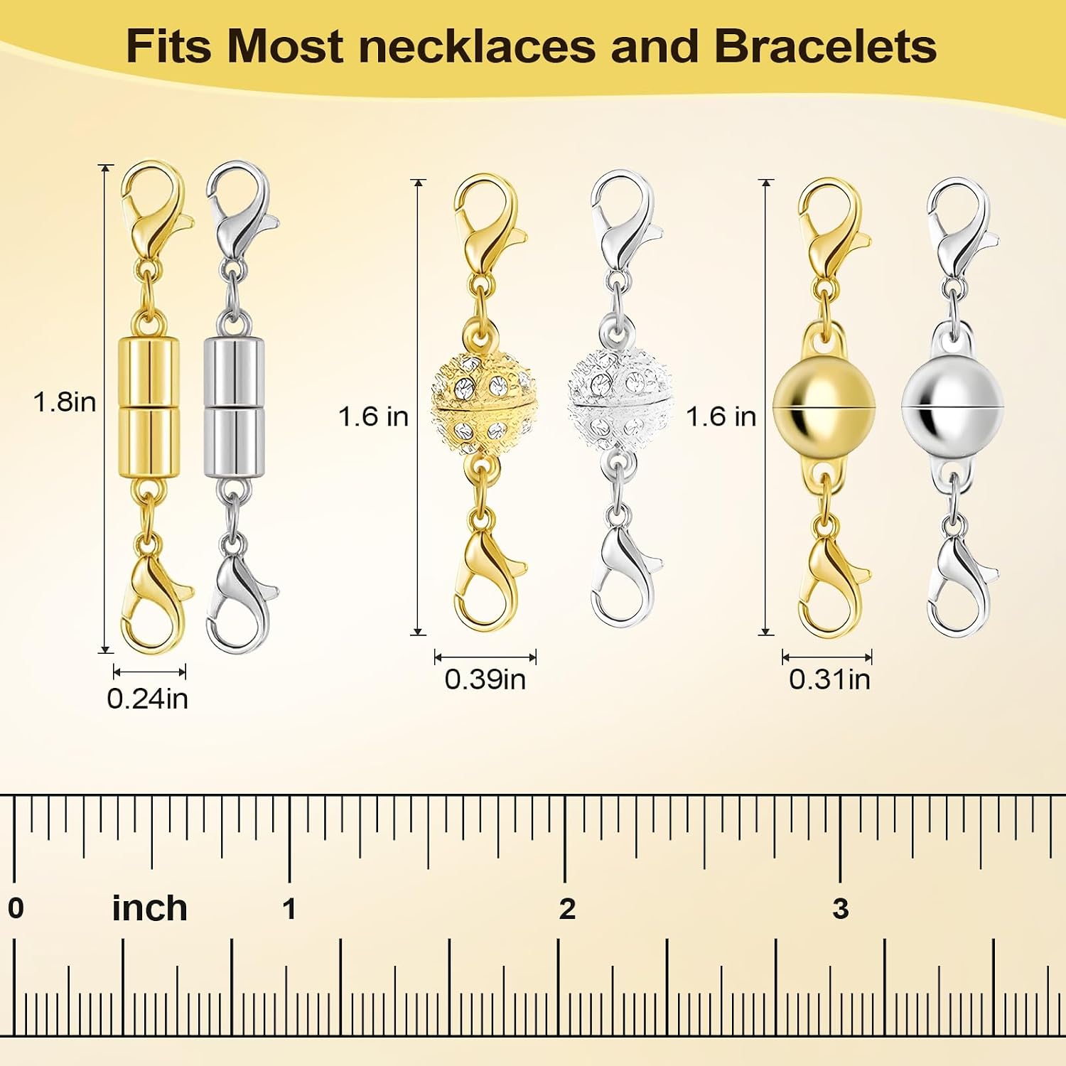 Magnetic Necklace Clasps and Closures with Lobster Clasp, Gold & Silver Magnetic Jewelry Clasps Helper for Necklace Extender, Bracelets and Jewelry