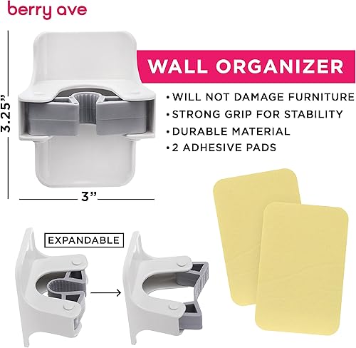 Miniatura 5 de Soporte para escobas de 5 ranuras con 1 pinza autoadhesiva para fregona, sin taladrar, organizadores de herramientas de montaje en pared