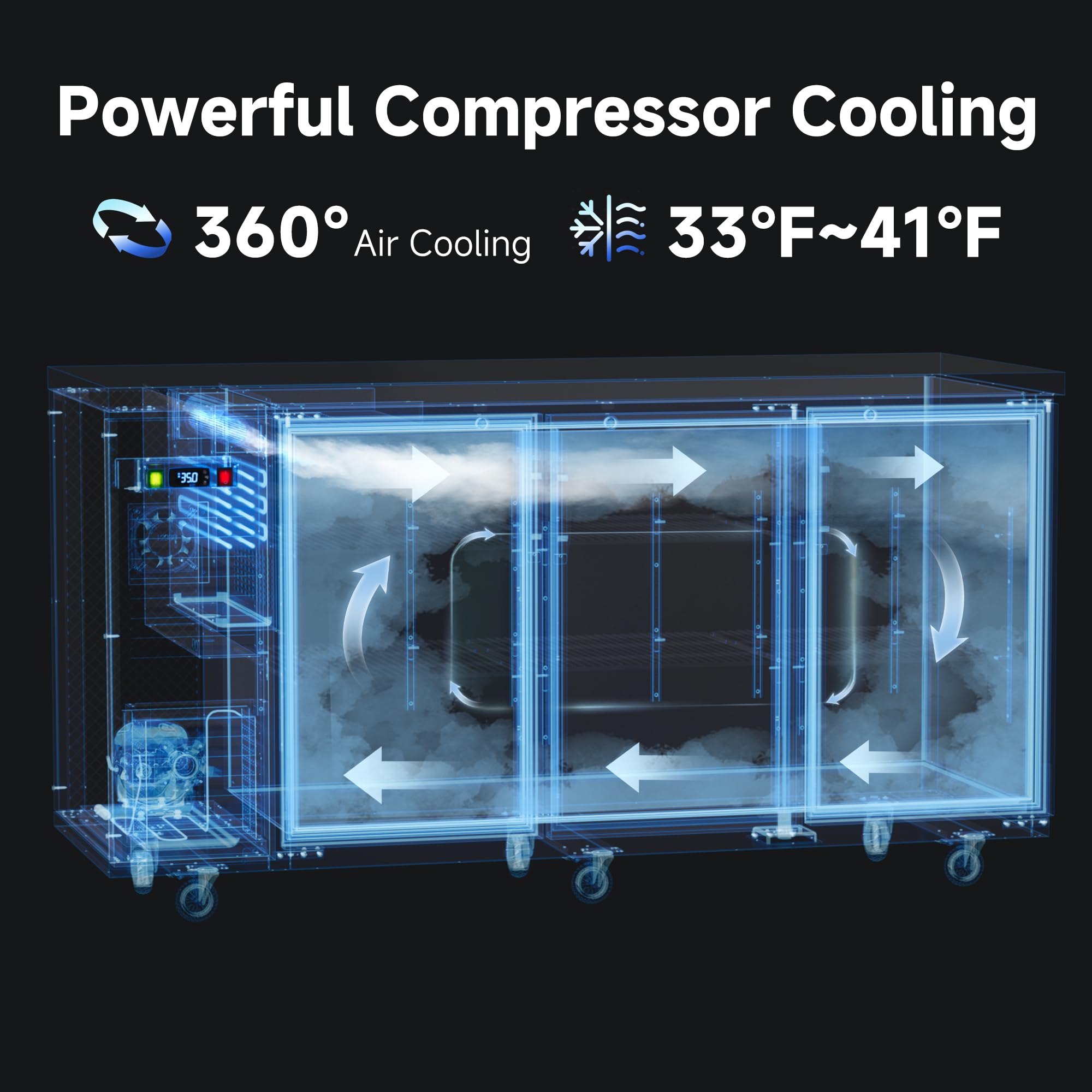 Coolake 72” W Commercial Back Bar Cooler With Stainless Steel Top, 24.2 Cu.Ft Counter Height Beverage Refrigerator, Solid Door Beer Fridge With LED Lighting For Restaurant Buffet Basement Café on Fridge.com - View 4