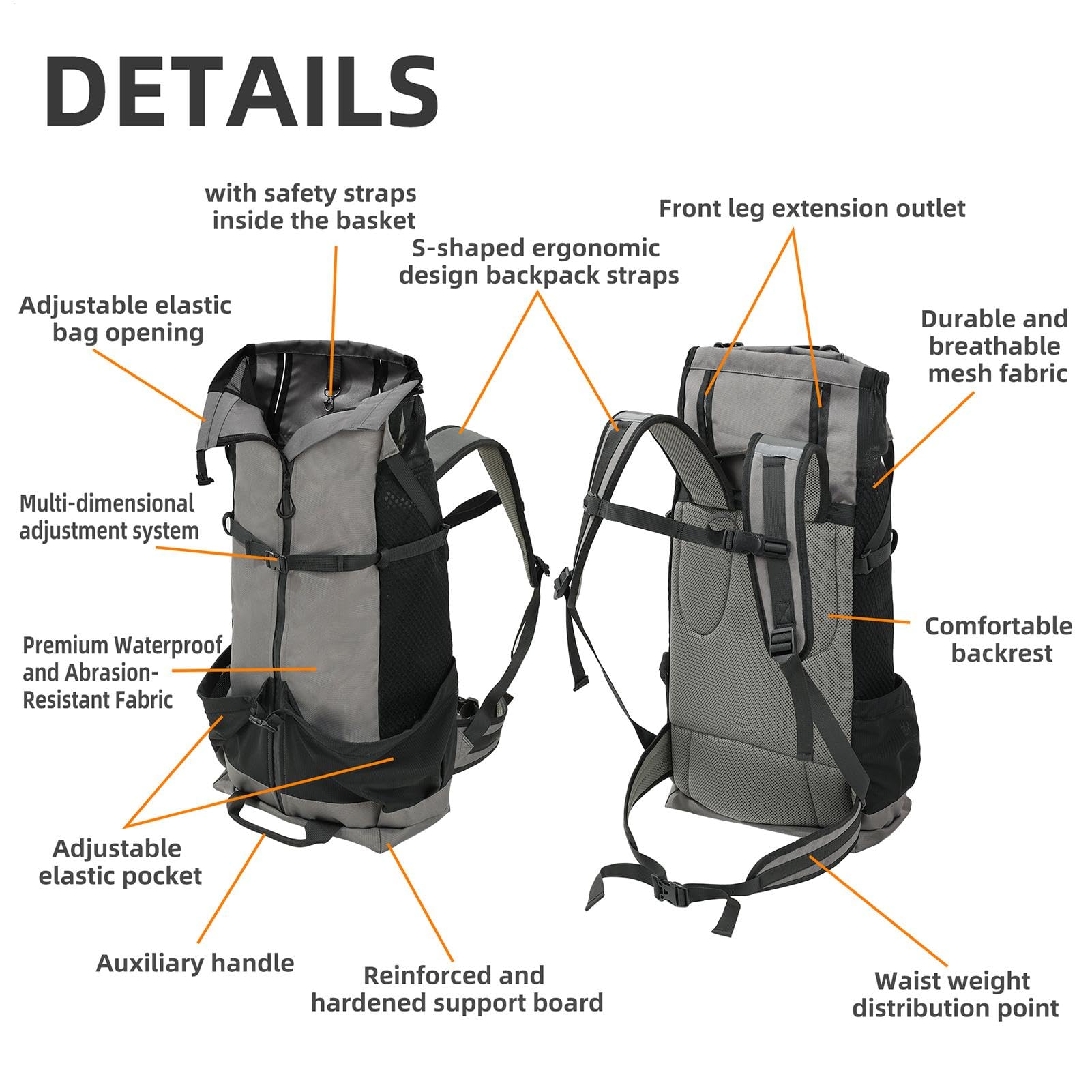 Mochila grande para perros - Bolsa de transporte para mascotas con diseño antipellizco | Mochila multifuncional al aire libre para perros, antiescape, espaciosa, cómoda, perfecta