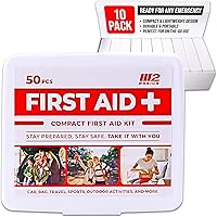M2 BASICS 10-Pack Mini First Aid Kits, 500 Pieces Total - Compact Bulk Emergency Kits for Car, Travel, Home, Donations