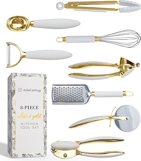 Amazon.com: White & Gold Cooking Utensils Set - Luxe 8-Piece Kitchen ...
