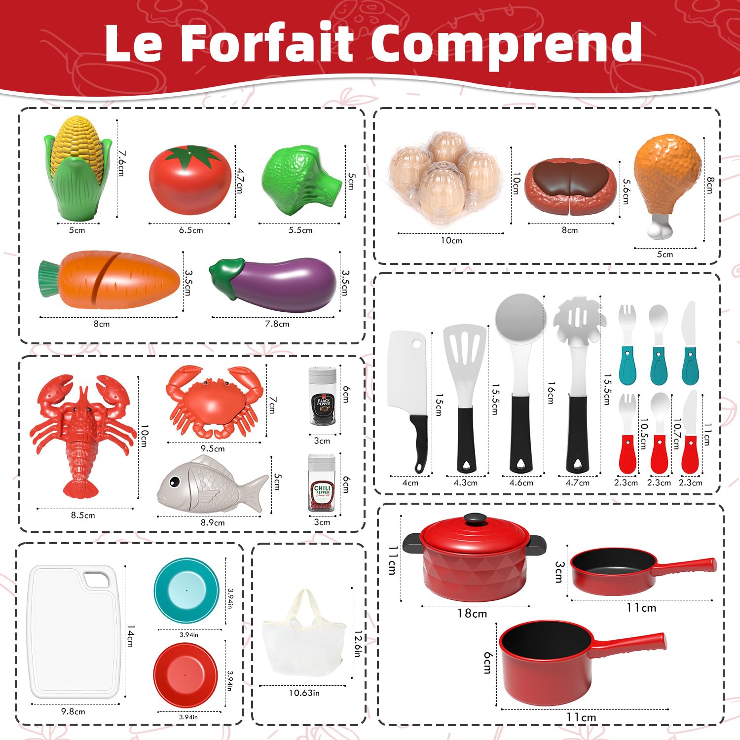 Lehoo Castle Accessoire Cuisine Enfant, Dinette 3 Ans, Ustensiles et Fruits et Légumes, Jouet Alimentaire Montessori 3+Ans, Cadeau Parfait pour Noël et Fête