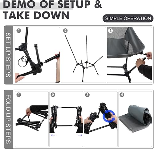Miniatura 6 de Silla de camping portátil con respaldo alto, mejorada 2025, marco de aleación de aluminio, resistente al óxido y al agua, altura ajustable, malla