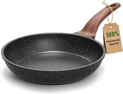 YASHE Padella antiaderente 20 cm, atossica, senza PTFE e PFAS | Padella a Fondo Piatto con Manico Isolante, per Frittata e Colazione, Priva di PFOA, Adatta a Tutti i Piani Cottura