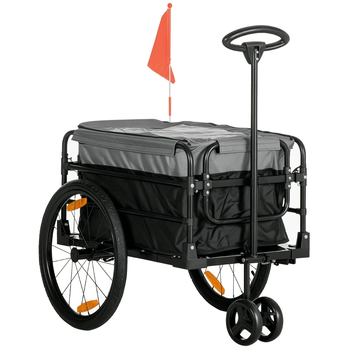 HOMCOM 2-w-1 przyczepa rowerowa przyczepa ładunkowa przyczepa transportowa do rowerów z 20-calowymi oponami pneumatycznymi 40 kg ładowność stal Oxford tkanina czarny+szary 130 x 64 x 64/103 cm
