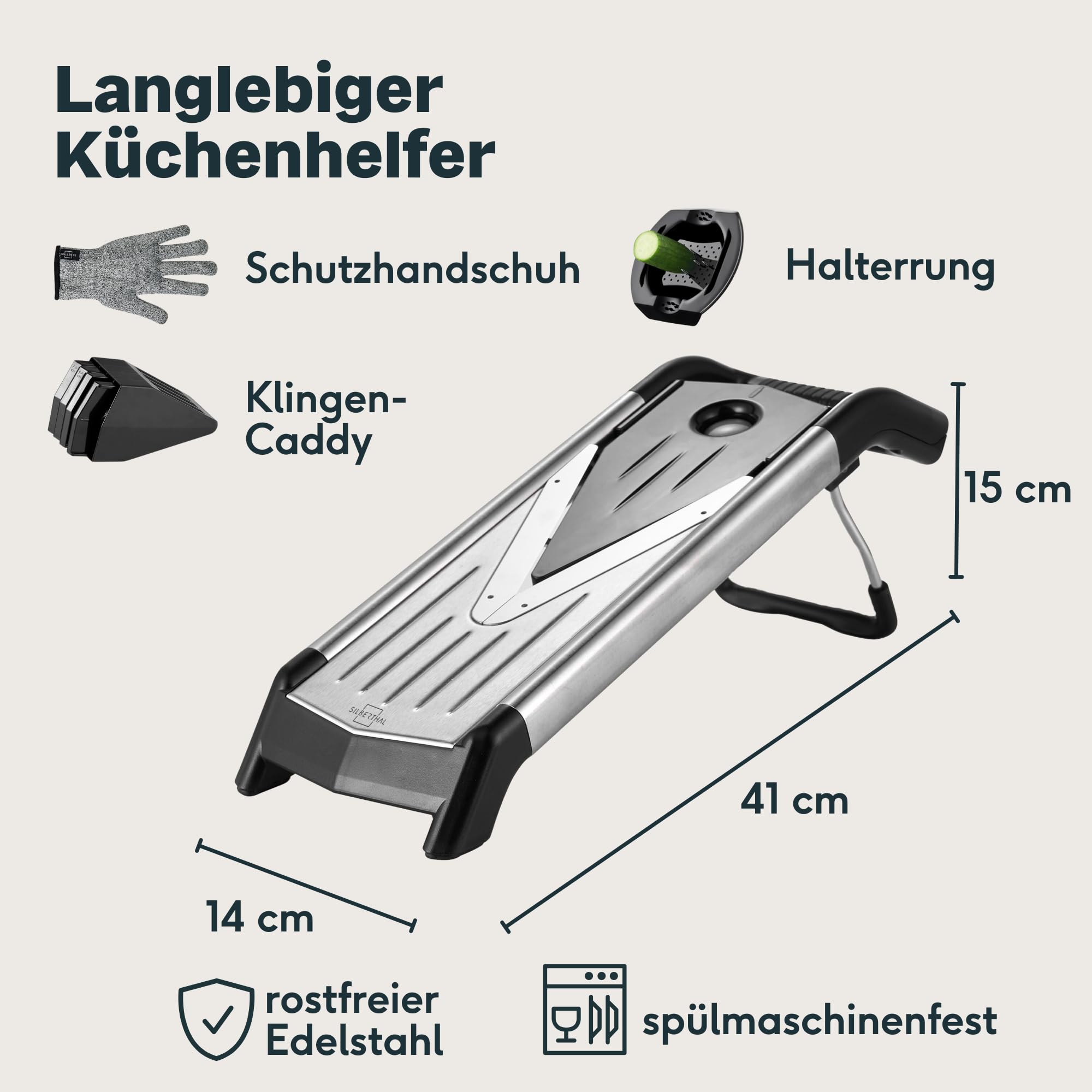 SILBERTHAL Gemüsehobel Mandoline - V-Hobel mit Einsätzen - Scharfe Klinge - Platzsparend verstauen