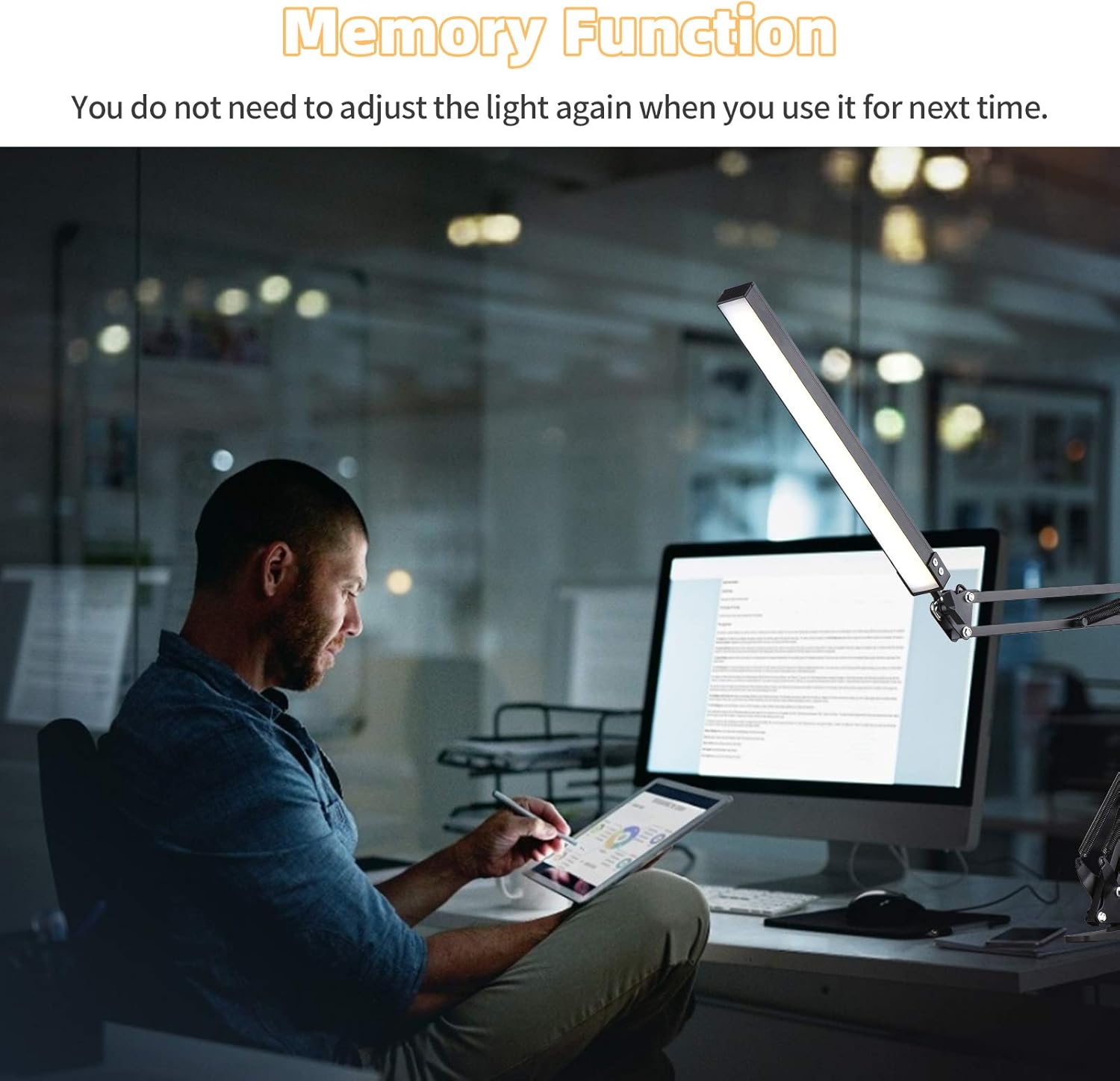 Flexible LED Desk Lamp with Clamp Eye-Caring 10W Adjustable Metal Swing Arm Lamp 10 Dimmable Brightness 3 Colors Modes with Memory Function USB Powered Architect Office Table Lamp Night for