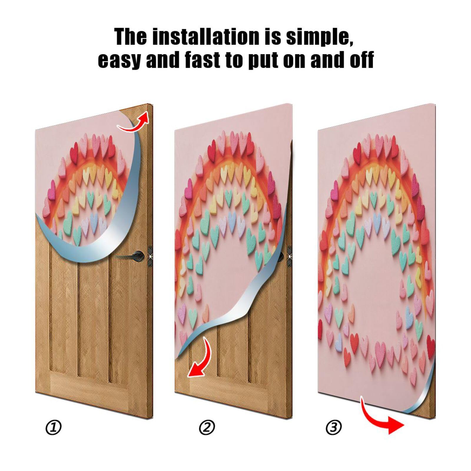 FLildon Love Hearts Rainbow Valentine's Day Door Cover Decoration, Party Accessory Porch Decor for Festive Ornament Room Door Covers 35 x 79 Inch