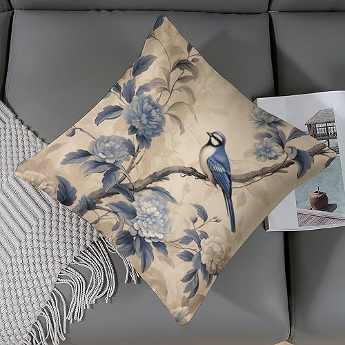 Miniatura 6 de Chinoiserie - Fundas de cojín de satén con diseño de pájaros azules y blancos, diseño de bandera de Estados Unidos, Día de la Independencia, con