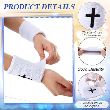 Shyyween 4 Sets Cross Sports Wristbands Christian Faith Inspirational Wristbands Absorbent Sweat Band Polyester Cotton Wrist Bands for Football Basketball Baseball Running Gym