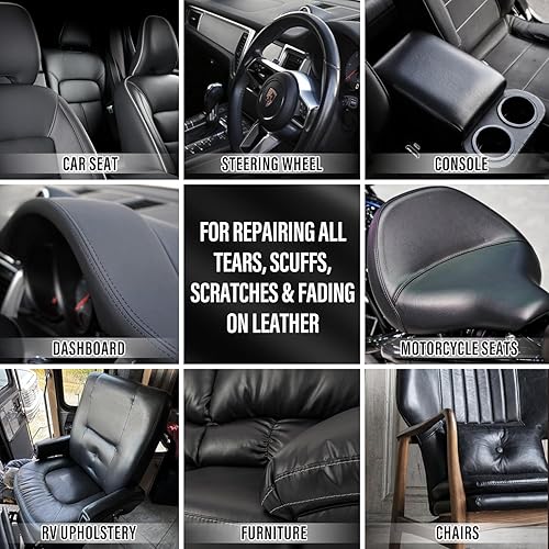 Miniatura 7 de Kit de reparación de cuero negro para el interior del automóvil, kit de reparación de vinilo para asientos de automóvil, sofá, barco, sofá y bolso,