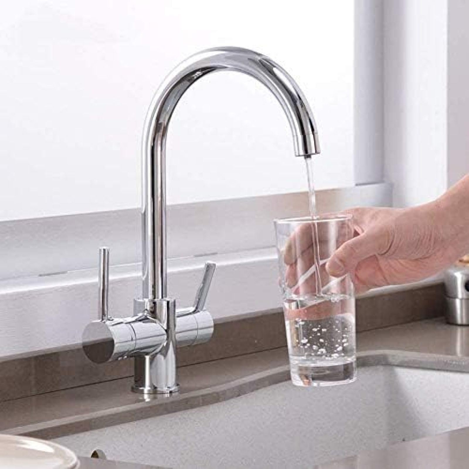 COSZWQDP Kitchen Taps Purification Features Dual Handle Sink Filtered Mixer Crane Drinking Water Faucets 360 Degree