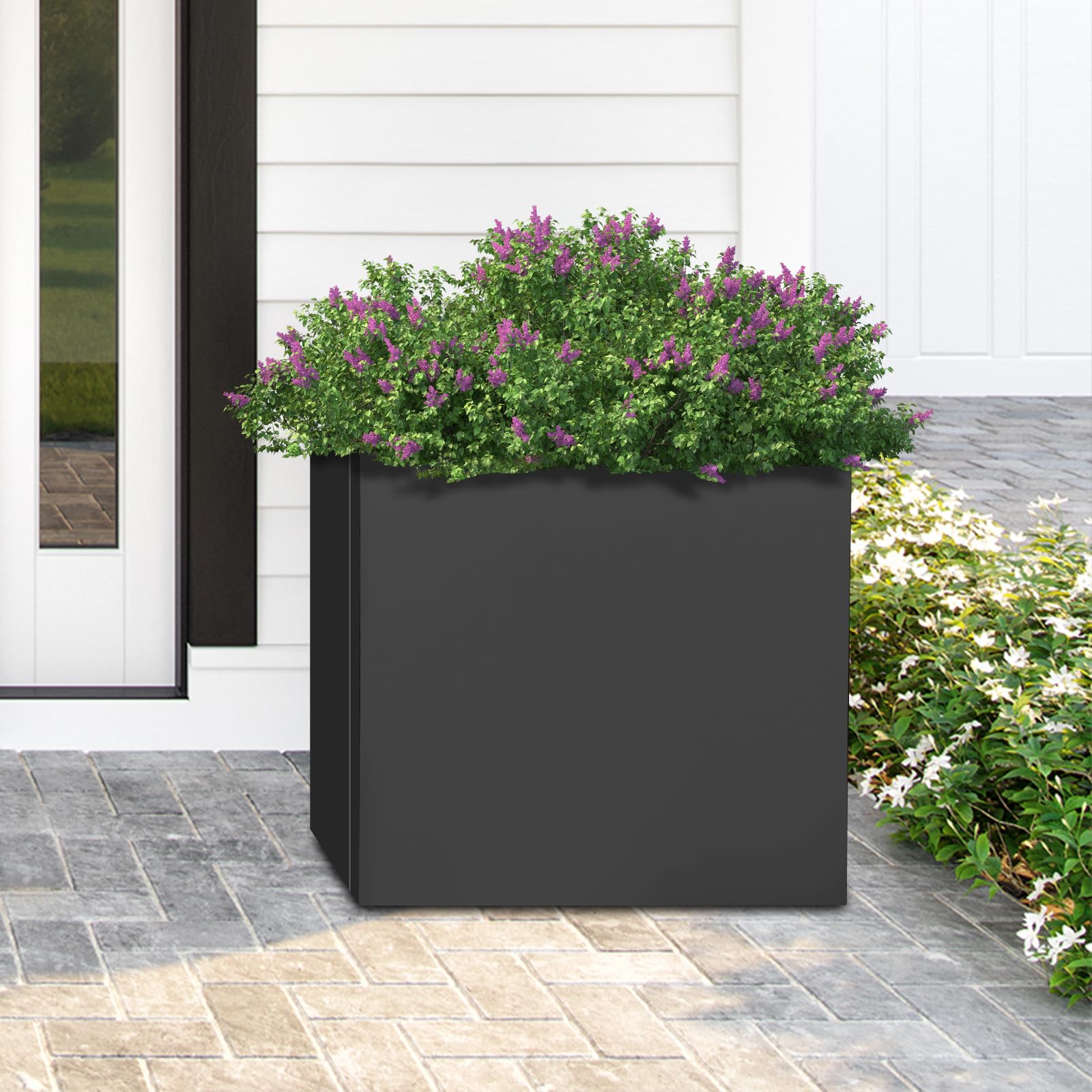 Macetero con guantes, jardinera de acero cuadrada, para interior y exterior, 50 x 50 x 50 cm (Negro)