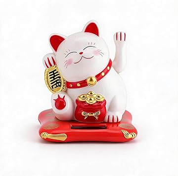 Waving Cat, Solar Powered Cute Waving Cat Good Luck Wealth Welcoming Cats Home Display Car Decor Feng Shui Decoration White