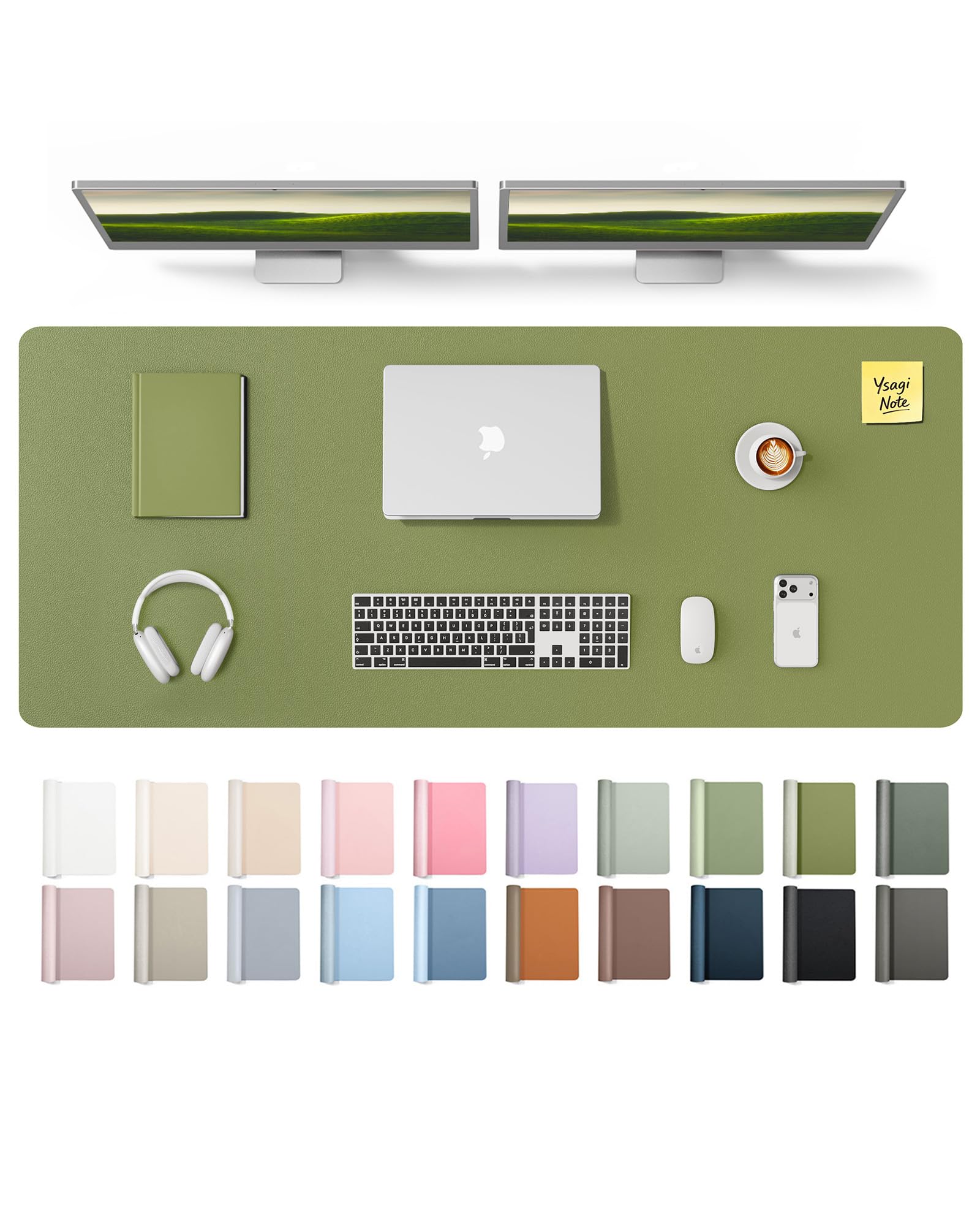 YSAGi Leather Desk Pad Protector, Office Desk Mat, Large Mouse Pad, Non-Slip PU Leather Desk Blotter, Laptop Desk Pad, Waterproof Desk Writing Pad for Office and Home (Green,55" x 17.2")