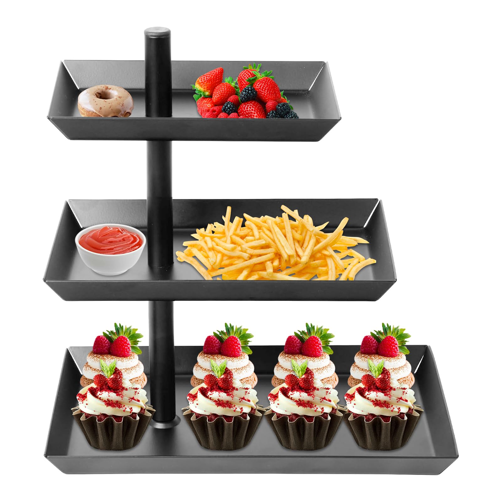 Alzata Girevole A 3 Ripiani Per Frutta E Dolci - Supporto In Metallo Nero A 360° Per Torte E Dessert