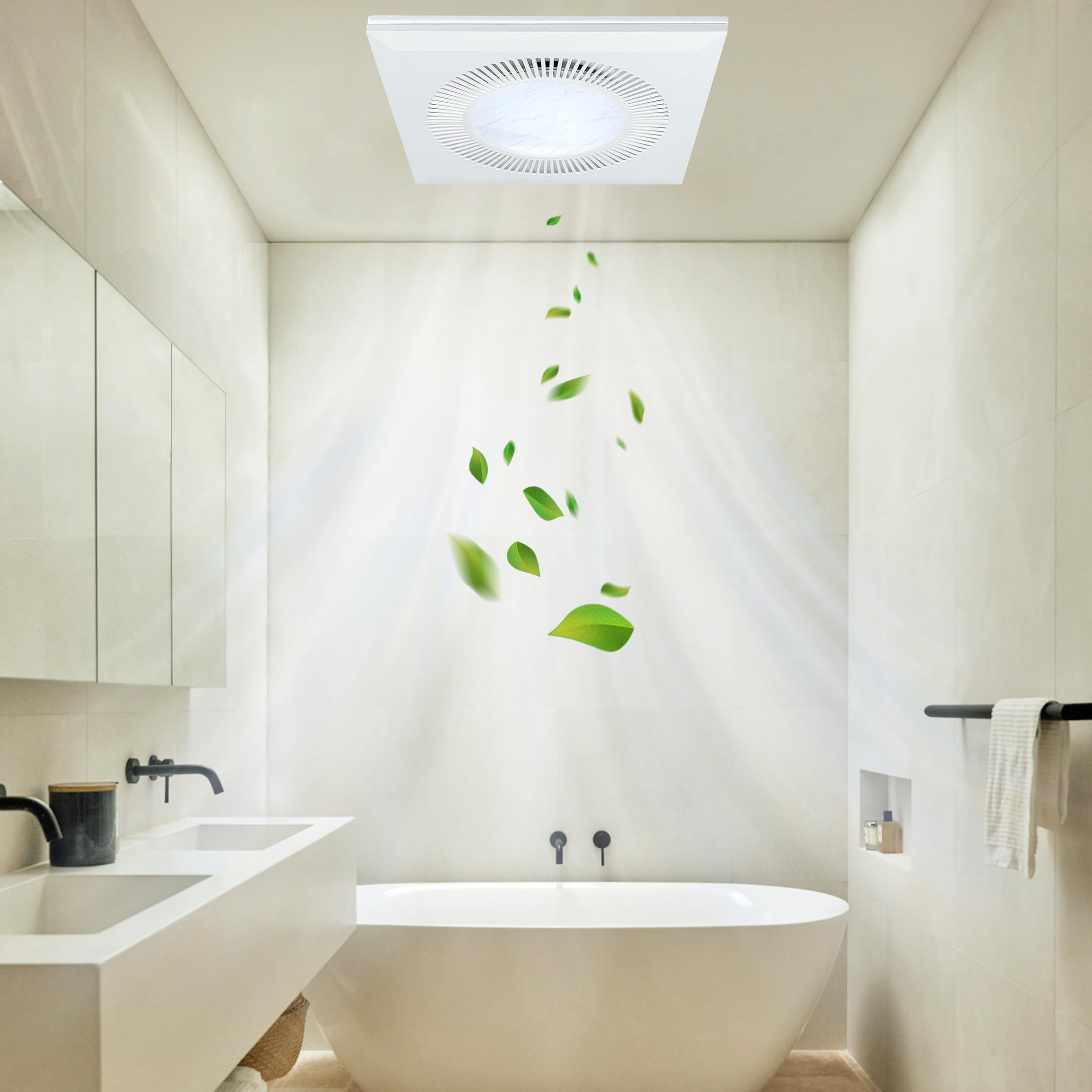Ventola di scarico da bagno con luce, ventilatore da bagno da 30 cm con combinazione di luce LED da 15 W 3CCT, ventola di scarico da cucina da 165 CFM, ventola di ventilazione per bagno