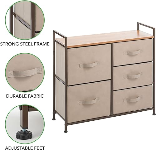 Miniatura 4 de MDesign - Torre de almacenaje para vestidor extragrande, marco de acero resistente, parte superior de madera, cubos de tela fáciles de jalar, unidad