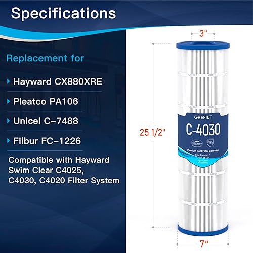 Miniatura 2 de Paquete de 4 cartuchos de filtro de piscina C4030, compatibles con Hayward SwimClear C4030, C4025, C4020, sustituye a Pleatco PA106, Hayward