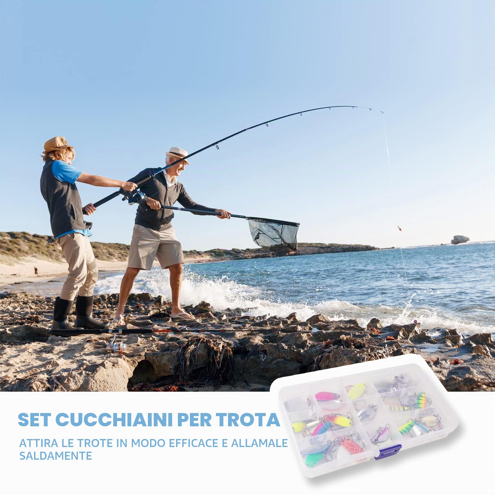 Cucchiaini Da Pesca Esche 43 Pezzi Esche Artificiali,Esche Da Pesca, Fishing Set,Esche Per La Pesca Alla Trota,Spoon Trout Area Per Trota, Persico,Luccio Spoon Kit Con Scatola